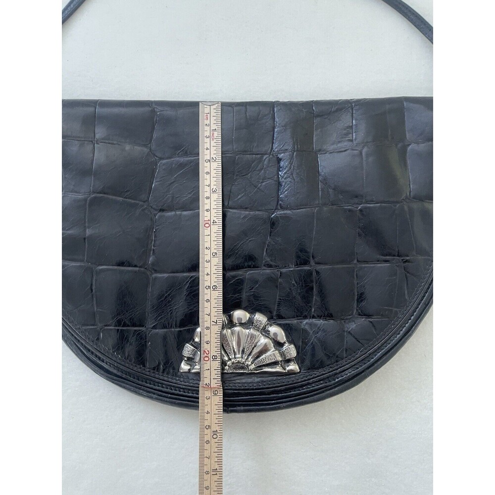 Vintage Robinson’s‎ Crescent Crossbody Genuine Leather Black Purse Made In Italy - Picture 5 of 16